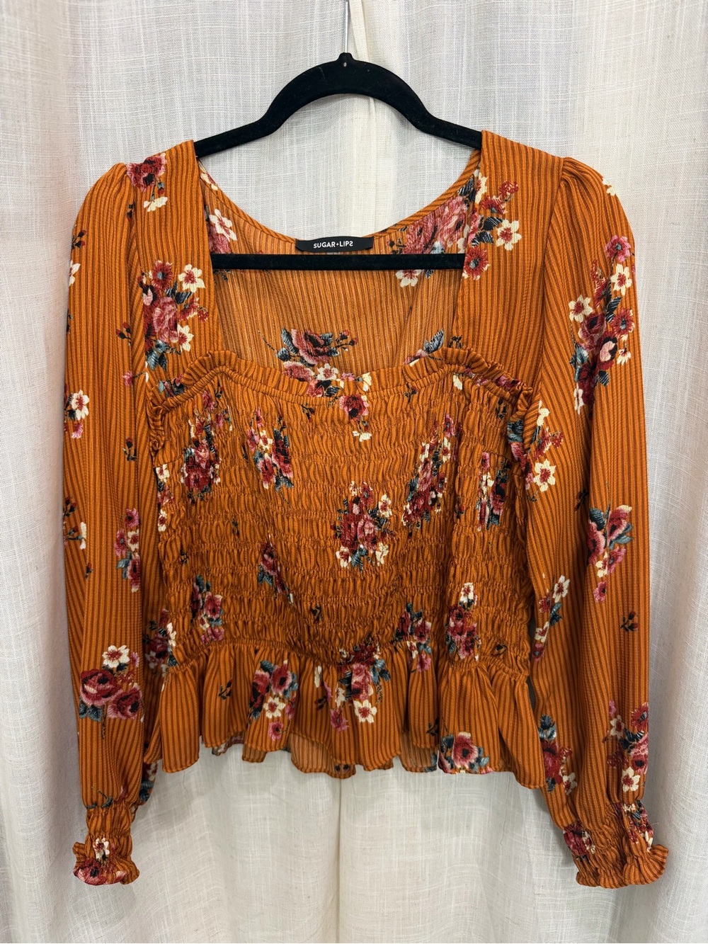 Sugarlips Floral Smocked Long-Sleeve Top